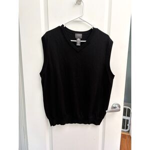 Vintage Australian Merino Wool Mark V-Neck Black Sweater Vest Large Grandpa Chic